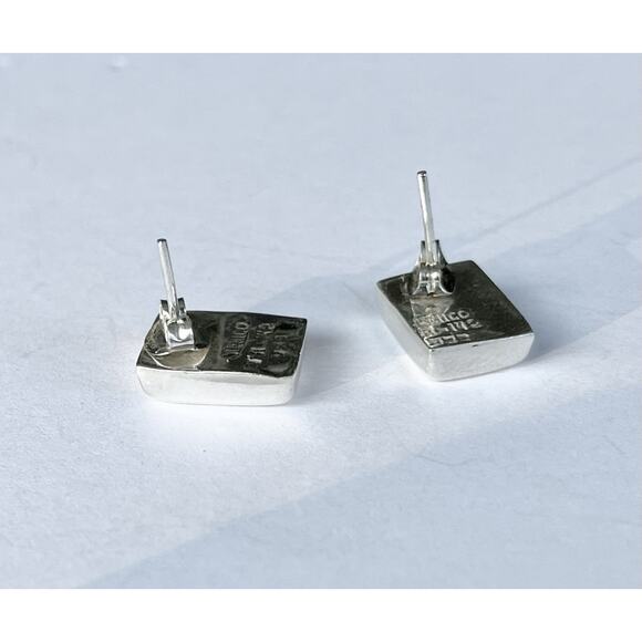 1960s Taxco TA-142 925 Silver & Black Onyx Baguette Rectangle Post Stud Earrings - Picture 6 of 8